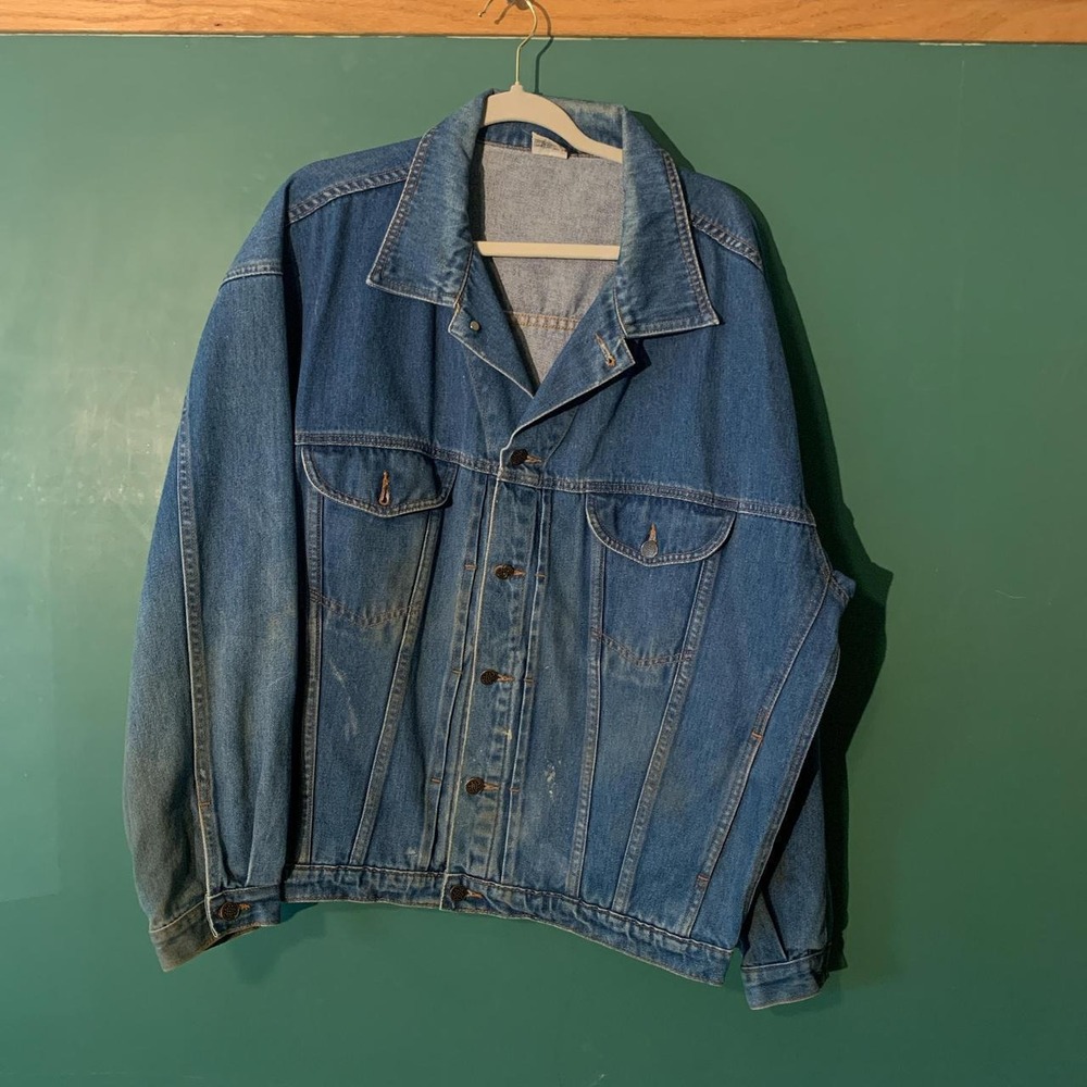 Vintage 80s 90s Mens Denim Jacket Blue Rustic Worn In Large
